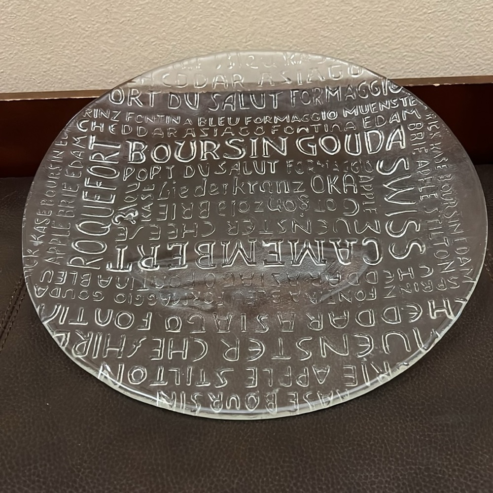 Vintage Embossed Clear Glass 13” Cheese Serving Plate